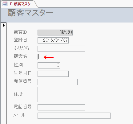 新規レコード入力フォーム