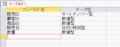 フィールド名を入力しデータ型を設定