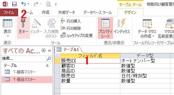 フィールド名の右に鍵のマークが表示