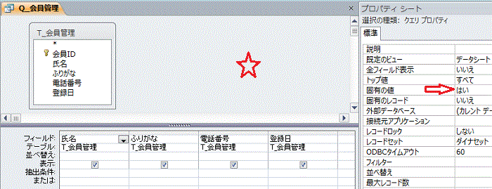 クエリプロパティの設定