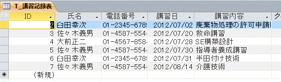 Access講習記録表