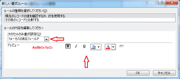 新しい書式ルールダイアログボックス