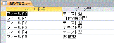 貼り付けエラーフィールド