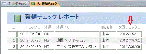 次回チェック日を追加した整頓チェックレポート