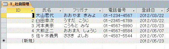 社員管理テーブル