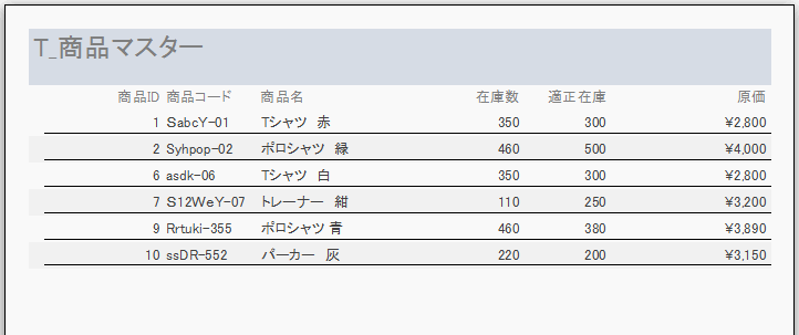 レポートに罫線が表示された