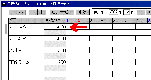 チームの目標入力例