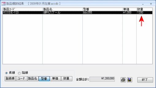 製品棚卸結果