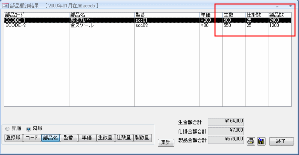 部品棚卸結果