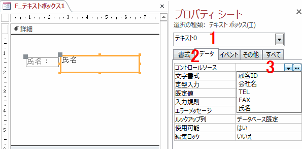 コントロールソースに使用するフィールドを選択します