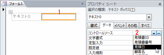 テキストボックスのコントロールソースを指定する