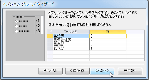 オプションに割り当てる値を指定する