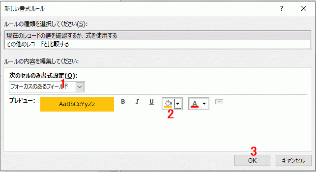 新しい書式ルールのダイアログボックス