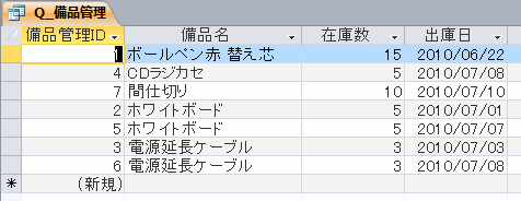 備品管理クエリ