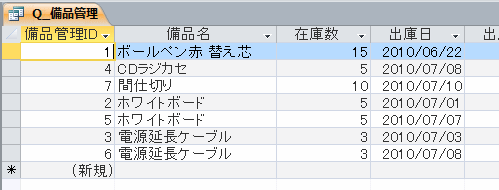 備品管理テーブル