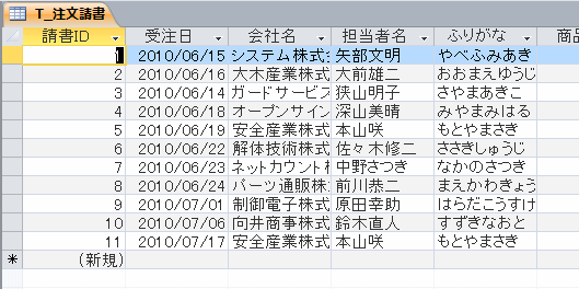 追加元の注文請負のレコード