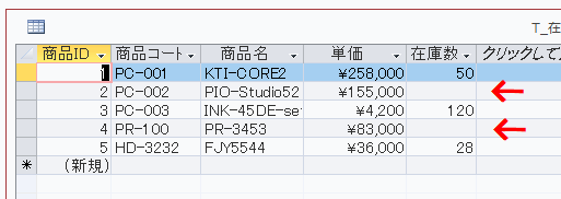 在庫一覧テーブル