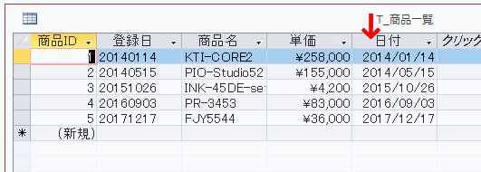 日付が変換されて、日付型のフィールドに登録できた