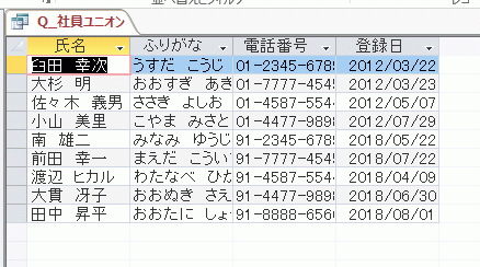 テーブルが結合され表示される