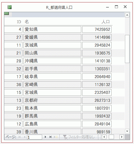 フォームの並べ替え結果が反映されたレポート