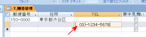 TELを定型入力で入力