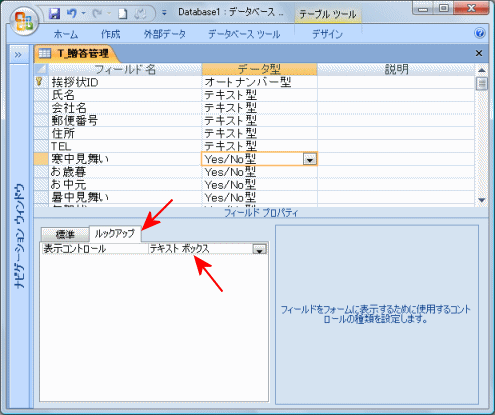 Access Yes No型の表示をチェックボックスから文字列に変える