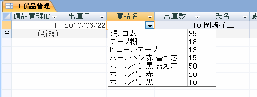 表示されたドロップダウンリスト