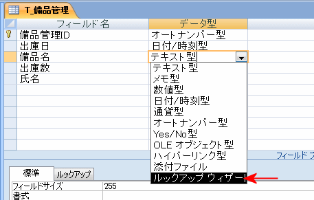 データ型の設定