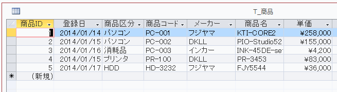 商品テーブル