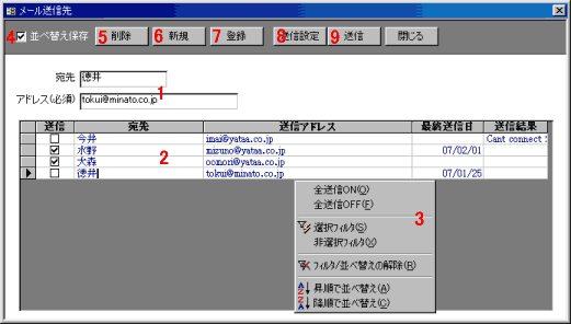 メール送信先