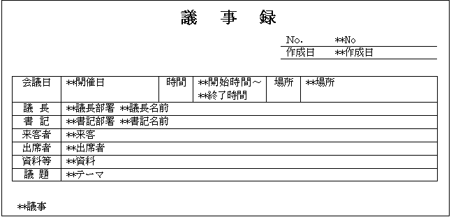 議事録　ワード　テンプレート　書式　印刷例