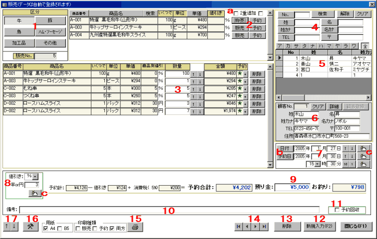 販売、予約、管理