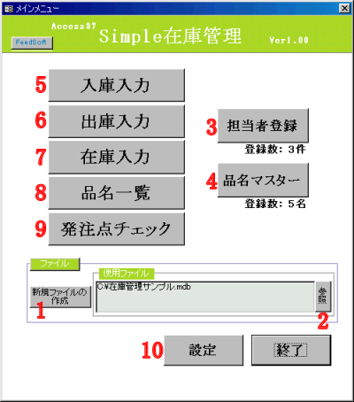 メインメニューのフォーム