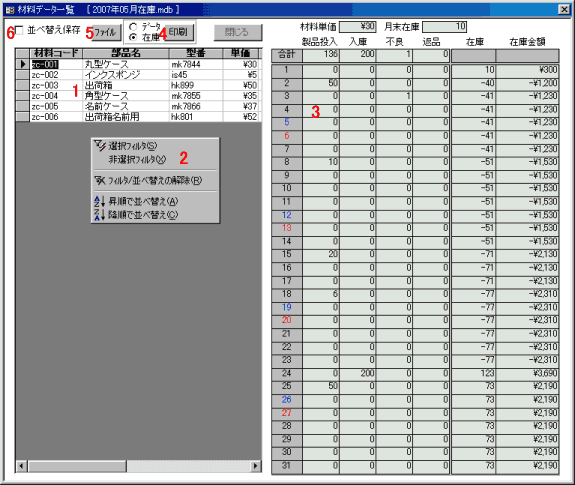 在庫、在庫金額　一覧