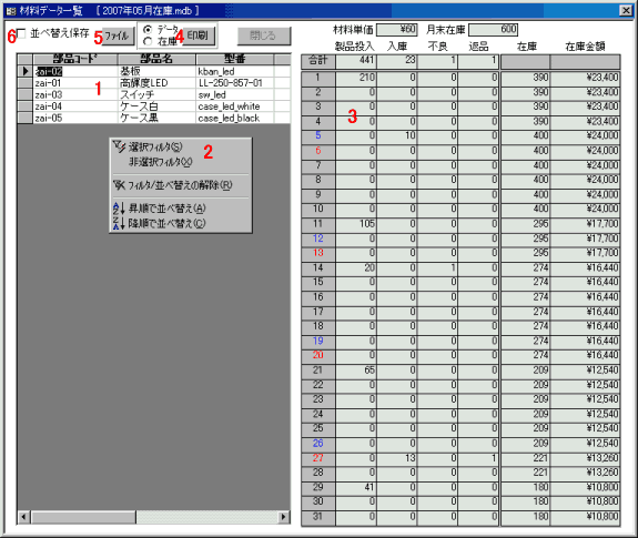 在庫、在庫金額　一覧