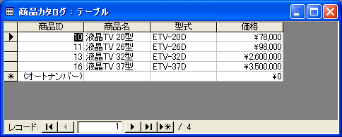 商品カタログテーブル