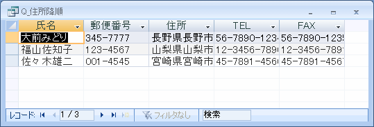 住所が降順でソートされる