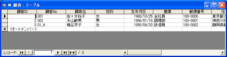 個人用顧客データの入力