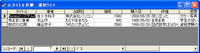 書籍タイトルを昇順で表示