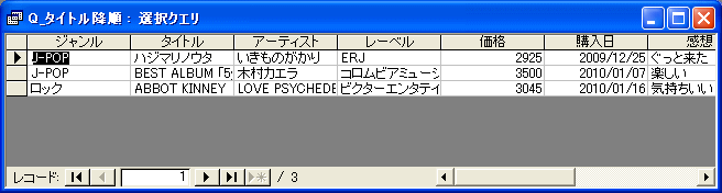 CDタイトル降順一覧画面