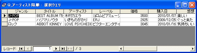 CDアーティスト降順一覧画面