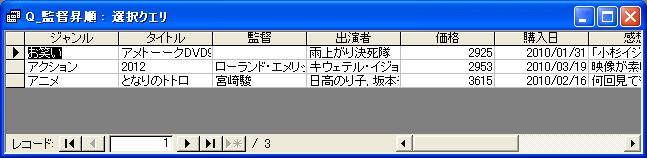 作品の監督名を昇順で表示