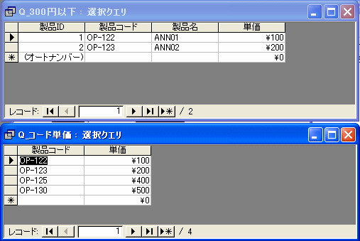 選択クエリの実行結果