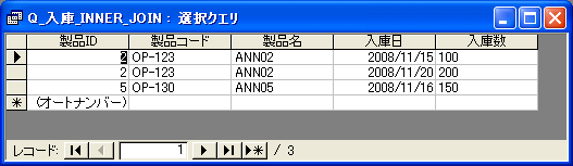 結合結果のクエリ