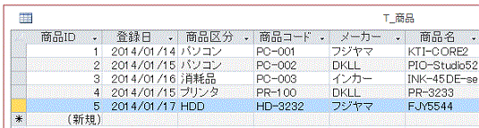 抽出元商品テーブル