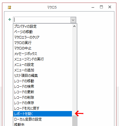 アクションで［レポートを開く］を選択する