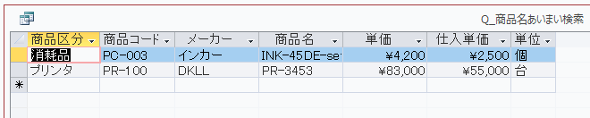 あいまい検索結果が表示される