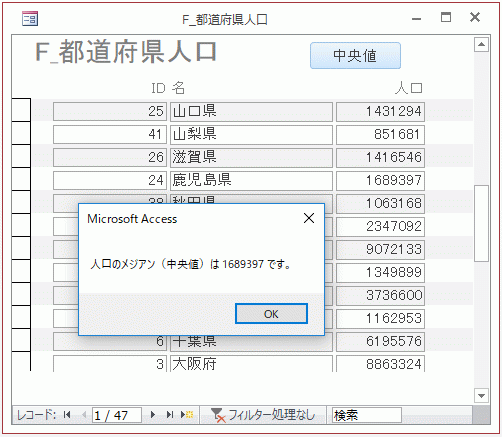 当道府県人口のメジアンが表示された