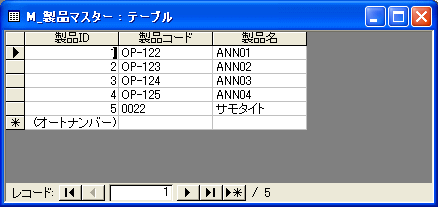 製品マスターテーブル
