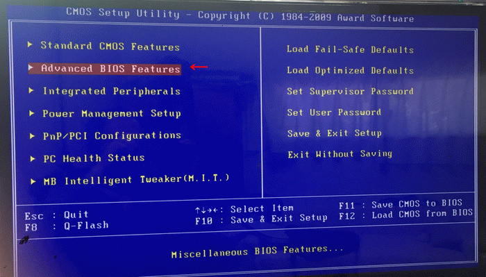 Advanced BIOS FeaturesI